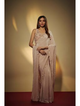 Vana Ethnics - Misty Rose Sequins Embroidered Pre-Draped Saree with Stitched Blouse