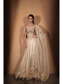 Vana Ethnics - Ivory Tissue Sequins Work Choli And Lehenga With Dupatta
