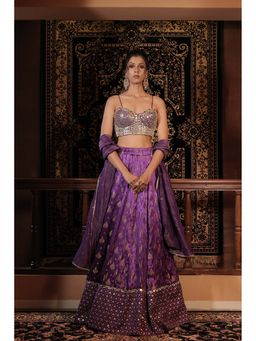 Vana Ethnics - Purple Banarasi Silk Mirror Embellished Choli And Lehenga With Dupatta