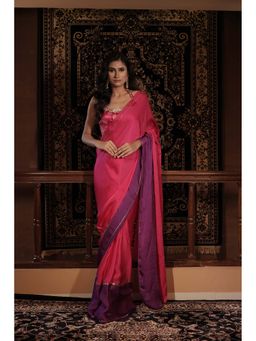 Vana Ethnics - Pink Organza Satin Pita Work Saree with Stitched Blouse
