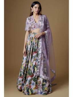 Vana Ethnics - Lilac Crepe Floral Printed Choli And Lehenga With Dupatta