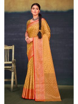 EXCLUSIVA - Mustard Cotton Banarasi Saree with Unstitched Blouse