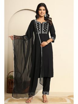 Gahan - Black Royan Embroidered Straight Kurta and Pant with Dupatta (Set of 3)