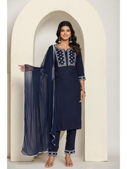 Gahan - Navy Blue Royan Embroidered Straight Kurta and Pant with Dupatta (Set of 3)