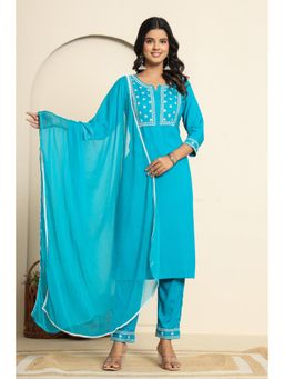 Gahan - Light Blue Royan Embroidered Straight Kurta and Pant with Dupatta (Set of 3)