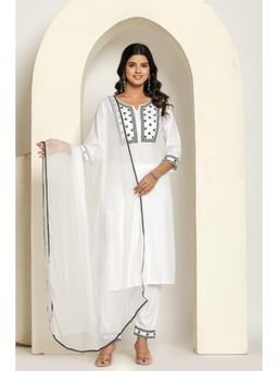 Gahan - White Royan Embroidered Straight Kurta and Pant with Dupatta (Set of 3)