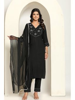 Gahan - Black Royan Embroidered Straight Kurta and Pant with Dupatta (Set of 3)