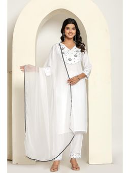 Gahan - White Royan Embroidered Straight Kurta and Pant with Dupatta (Set of 3)