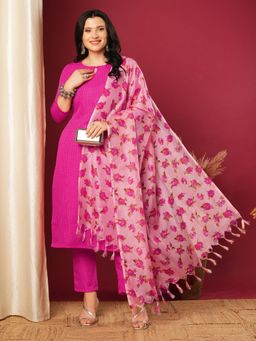 Gahan - Womens Pink Rayon Blend Straight Stripes Kurta with Pant & Dupatta (Set of 3)