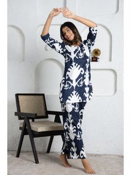 Gahan - Womens Trendy Blue & White Print Cotton Dream Co-Ord (Set of 2)