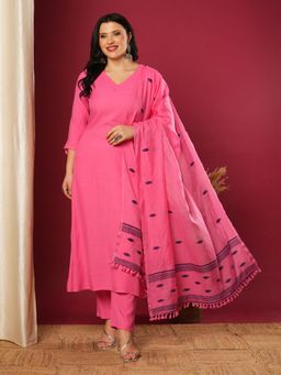 Gahan - Womens Pink Rayon Blend Straight Solid Kurta with Pant & Dupatta (Set of 3)