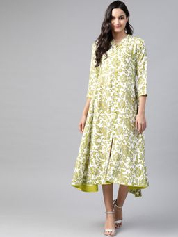 Gahan - Womens Green White Viscose Rayon Fabric Kurta