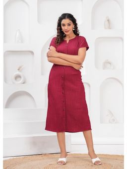Gahan - Womens Maroon Crepe Fabric Midi Dress