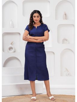 Gahan - Womens Blue Crepe Fabric Midi Dress