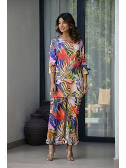 Gahan - Womens Vibrant Tropical Print Satin Fun & Stylish Co-Ord (Set of 2)