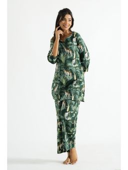 Gahan - Womens Leopard Green Organic Printed Pure Cotton Co-Ord (Set of 2)