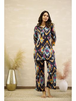 Gahan - Womens Black Ikhat Multi-Color Co-Ord (Set of 2)