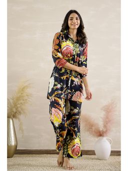 Gahan - Womens Black Floral Party Cotton Co-Ord (Set of 2)