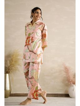 Gahan - Womens Pastel Pink Floral Cotton Co-Ord (Set of 2)