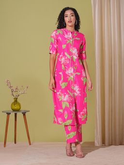 Gahan - Womens Pink Rayon Blend Straight Printed Kurta with Pant (Set of 2)