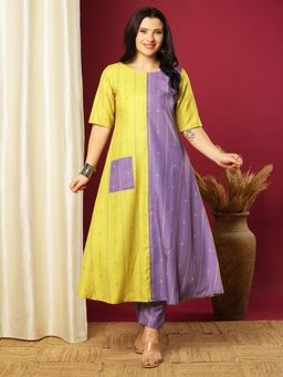Gahan - Womens Multi-Color Rayon Blend Straight Colorblock Kurta with Pant (Set of 2)