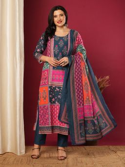 Gahan - Womens Green Rayon Blend Straight Printed Kurta with Pant & Dupatta (Set of 3)