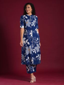 Gahan - Womens Blue Rayon Blend Straight Printed Kurta with Pant (Set of 2)