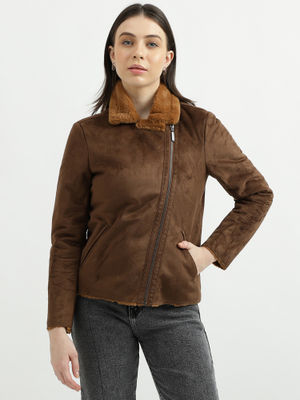 Buy United Colors of Benetton Womens Regular Fit Fur Detail Suede