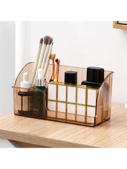 House of Quirk - Makeup Tray Holder Organizer Cosmetic Display Case Tabletop (Brown)