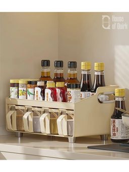House of Quirk - Condiment Rack Holder Household Shelf Jar & Spice Racks (Beige)