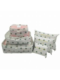 House of Quirk - Printed Packing Cubes for Travel Organizer Bags Set of 6 (White Cactus)