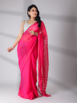 Swtantra - Pink Gold Chiffon Saree with Diamond Gota Mirror