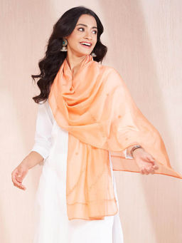 Fabindia - Peach Cotton Silk Chikankari Stole