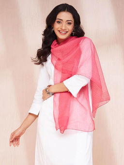 Fabindia - Pink Cotton Silk Hand Block Printed Stole