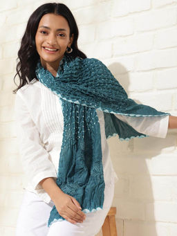 Fabindia - Teal Viscose Blend Bandhani Stole