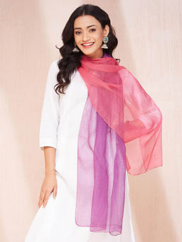 Fabindia - Pink Cotton Silk Tie and Dye Stole