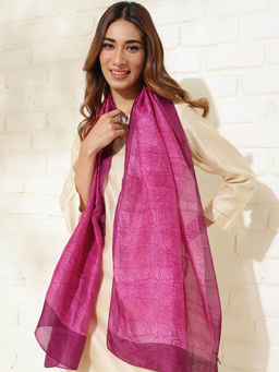 Fabindia - Pink Silk Hand Block Printed Stole