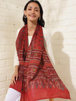 Fabindia - Maroon Cotton Printed Stole