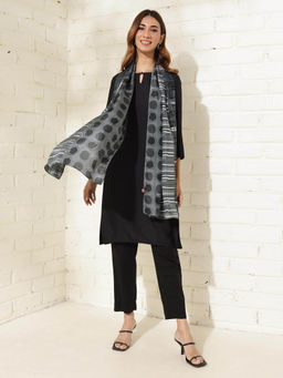 Fabindia - Grey Silk Printed Stole
