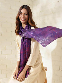 Fabindia - Purple Silk Printed Stole