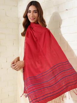 Fabindia - Red Silk Embroidered Stole