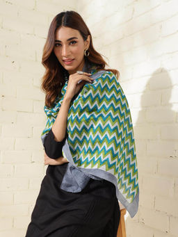 Fabindia - Teal Silk Hand Block Printed Stole