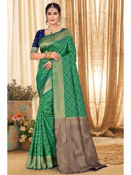 EXCLUSIVA - Green Banarasi Saree with Unstitched Blouse