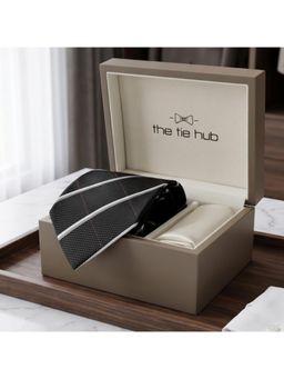 The Tie Hub - Black Silk Stripes Formal Wear Gift Set For Men