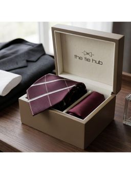 The Tie Hub - Burgundy Silk Checks Formal Wear Gift Set For Men
