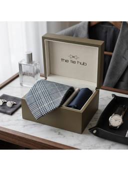 The Tie Hub - Blue Silk Checks Formal Wear Gift Set For Men