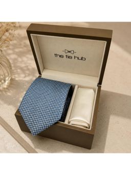 The Tie Hub - Blue Silk Printed Formal Wear Gift Set For Men