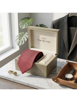 The Tie Hub - Red Silk Printed Formal Wear Gift Set For Men