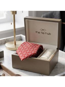 The Tie Hub - Red Silk Floral Printed Formal Wear Gift Set For Men