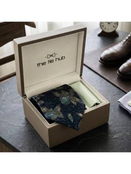 The Tie Hub - Teal Silk Printed Formal Wear Gift Set For Men